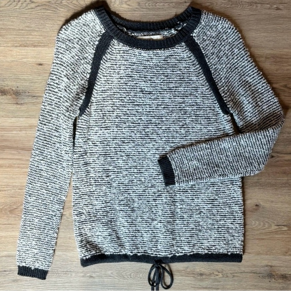 LOFT Black & White Textured Raglan Knit Sweater | Size S | NWOT